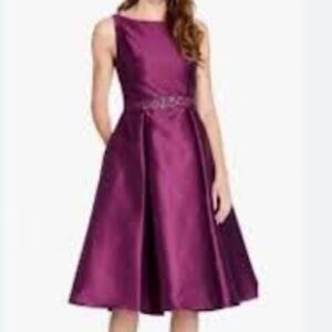Adrianna Papell Mikado Embellished Belted Amethyst Party Dress Size 8